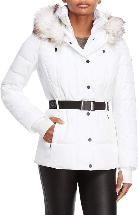 michael kors white faux fur belted puffer jacket|michael kors puffer jacket women's.